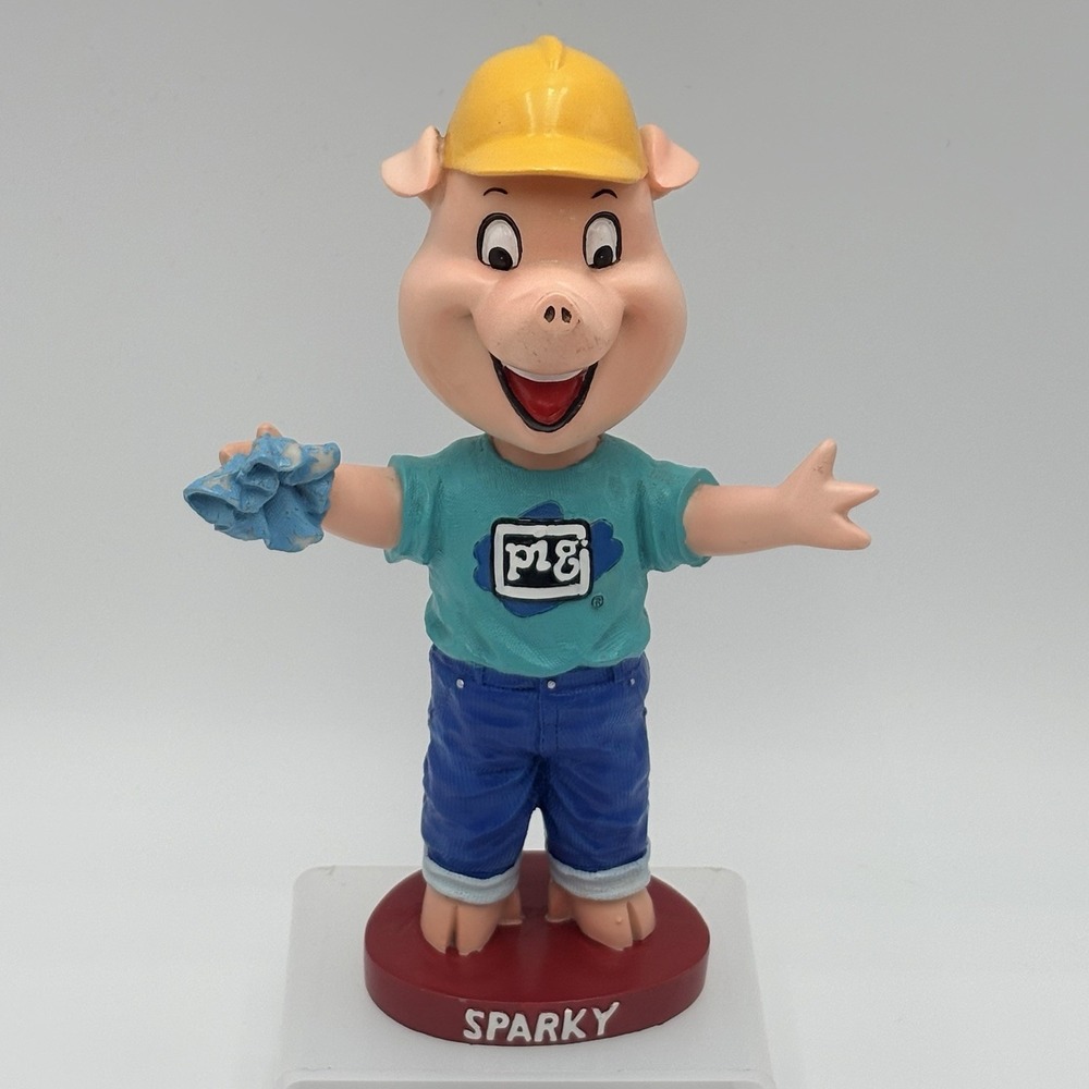 New Pig Sparky Bobblehead Ceramic Crazy Bout Clean Promo VTG Bobble Dobbles
